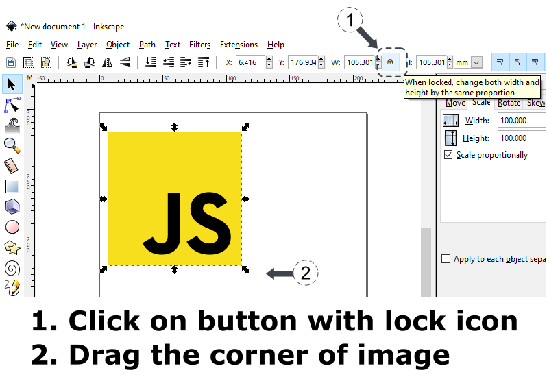 Inkscape - resize svg image keeping aspect ratio using button with lock icon