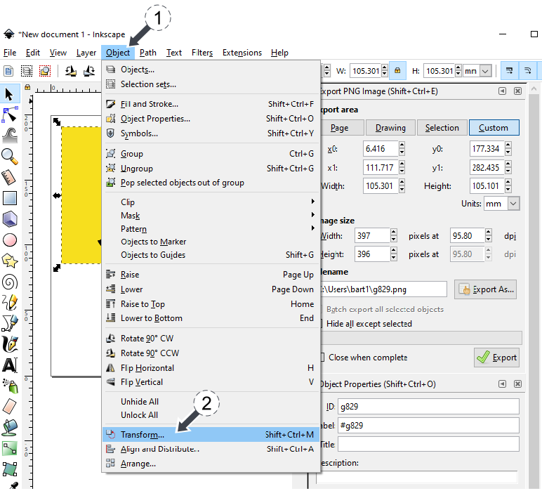 Inkscape - resize svg image keeping aspect ratio using Object Transform img 1