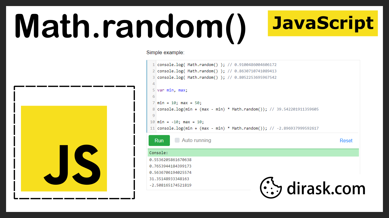 Post thumbnail - JavaScript - Math.random() method example - link https://dirask.com/q/x1R6G1